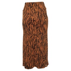 Diane Von Furstenberg Orange Print Stretch Knit Caspian Tigress Midi Skirt S