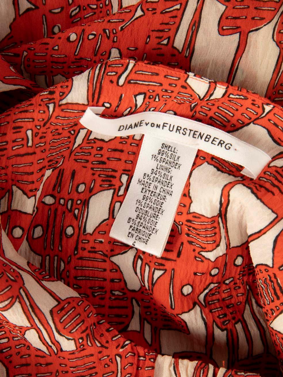 Diane Von Furstenberg Orange Silk Abstract Dress Size S For Sale 1