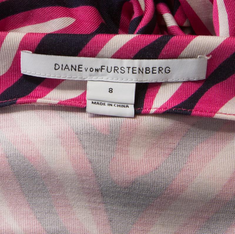Diane von Furstenberg Pink and Blue Striped Silk New Julian Wrap Dress M 1