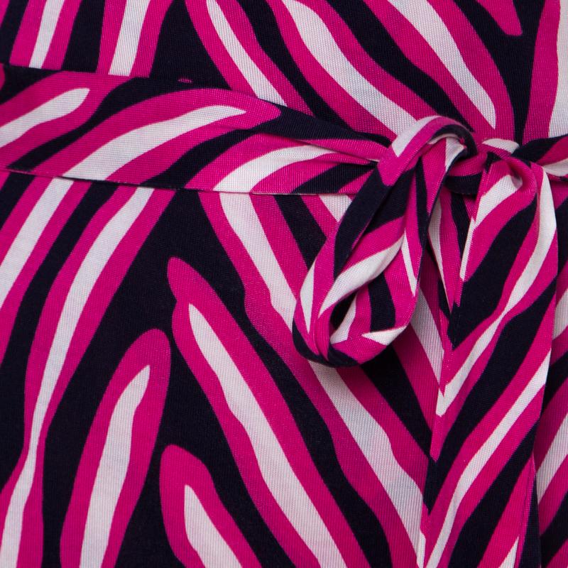 Diane von Furstenberg Pink and Blue Striped Silk New Julian Wrap Dress M 2