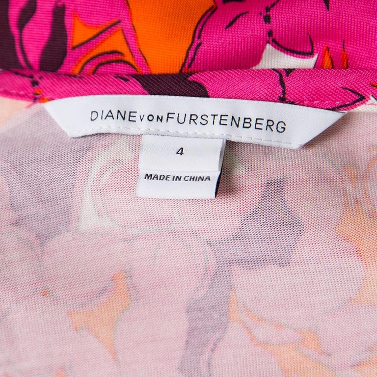 Diane Von Furstenberg Pink Silk Eden Garden Printed Davina Maxi Dress S ...