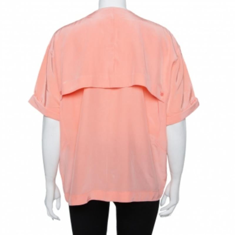 Diane Von Furstenberg Pink Silk Pocket Detail Oversized Dana Top S For Sale 1