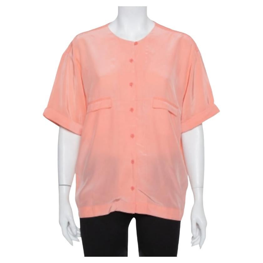 Diane Von Furstenberg Pink Silk Pocket Detail Oversized Dana Top S For Sale