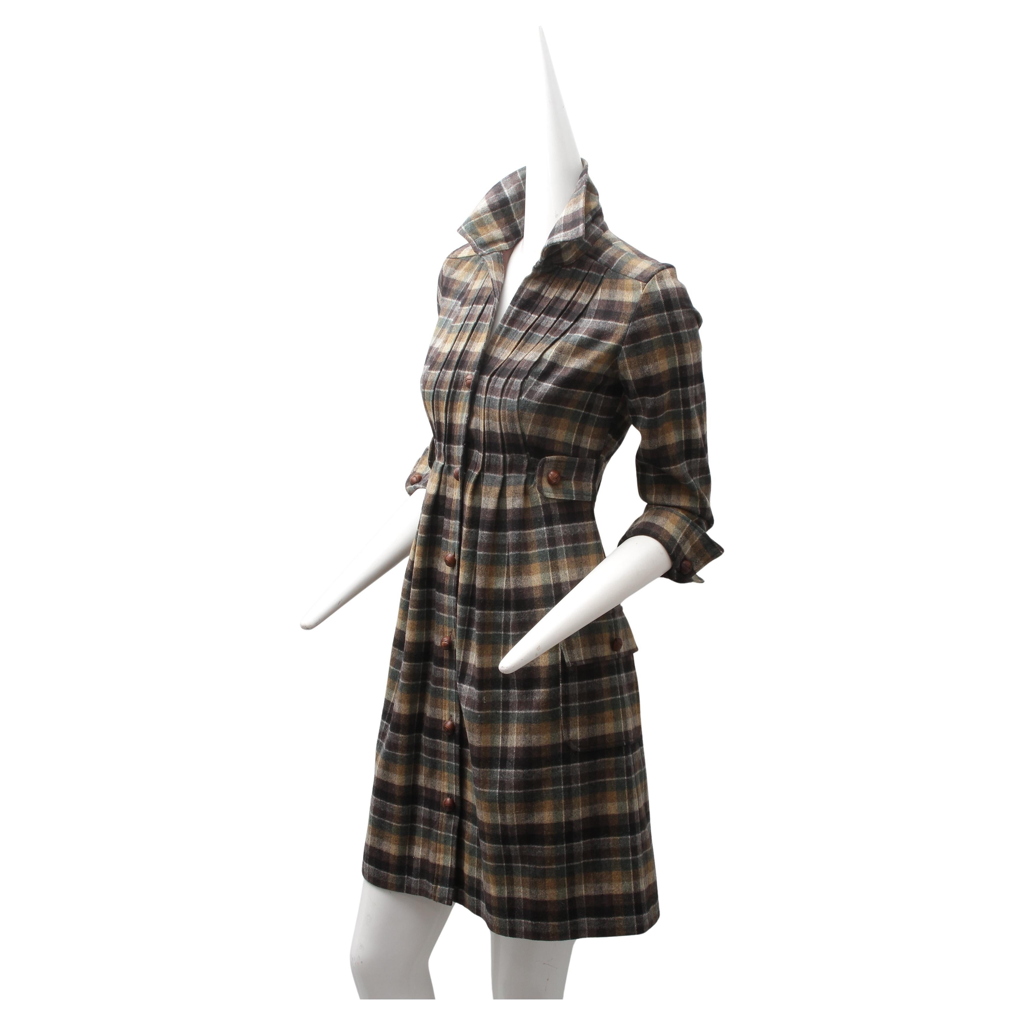 Diane von Furstenberg, plaid button up dress with leather knots and silk lining