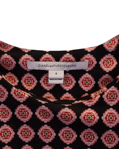 Diane Von Furstenberg Printed Mock-Wrap Dress in Multicolor Silk