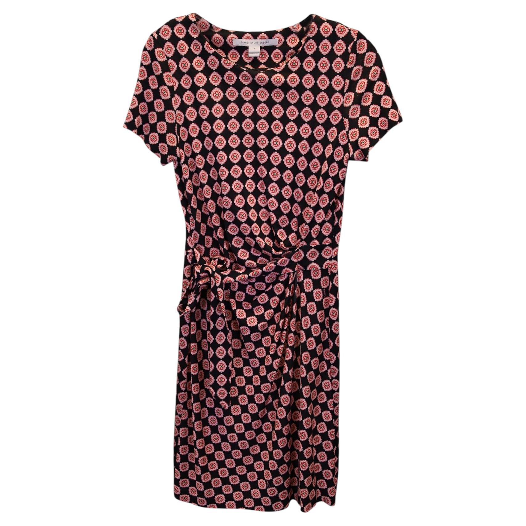 Diane Von Furstenberg Printed Mock-Wrap Dress in Multicolor Silk For Sale