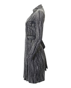 Diane Von Furstenberg Printed V-Neck Wrap Dress in Black Silk