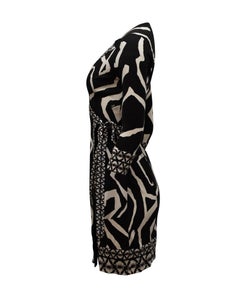 Robe portefeuille imprimée Diane von Furstenberg en soie noire et blanche