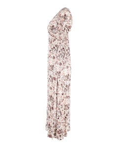 Diane Von Furstenberg Puffed Sleeve Floral Midi Dress in Rose Pink Viscose