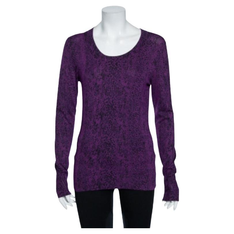 Diane Von Furstenberg Lila Neva-Oberteil mit Tierdruck und S-Strick