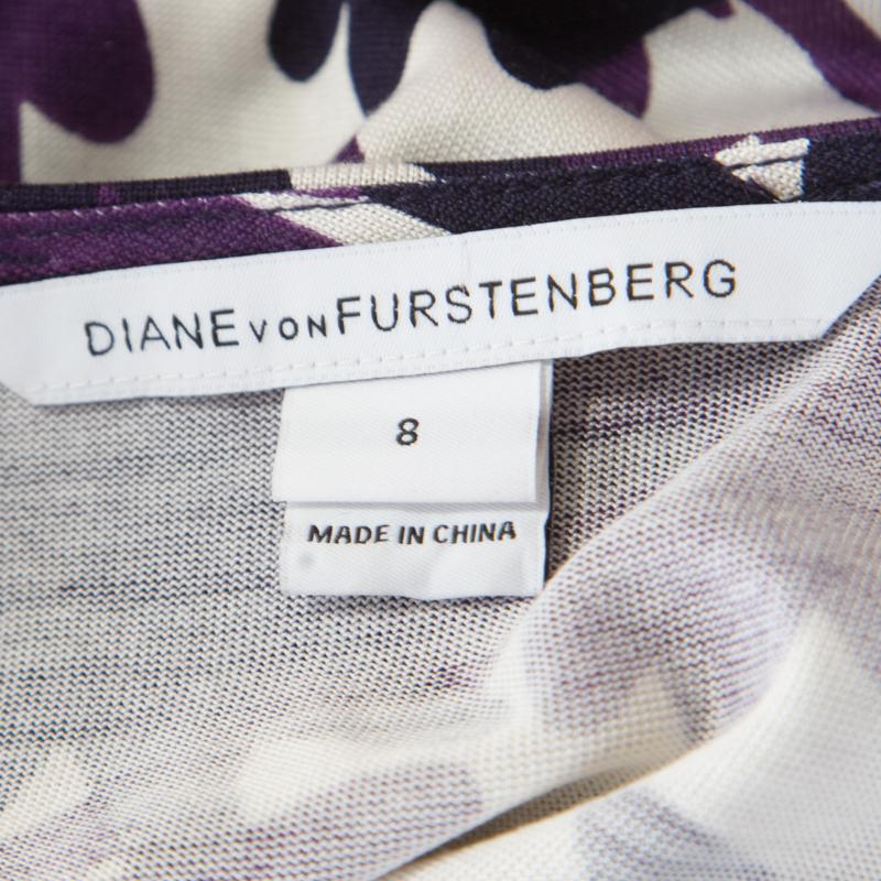 Diane Von Furstenberg Purple Asterisk Meadow Printed Silk Jersey Sirena Dress M In Good Condition In Dubai, Al Qouz 2