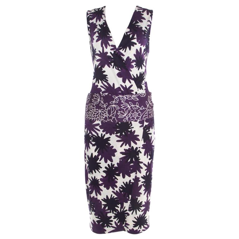 Diane Von Furstenberg Purple Asterisk Meadow Printed Silk Jersey Sirena Dress M