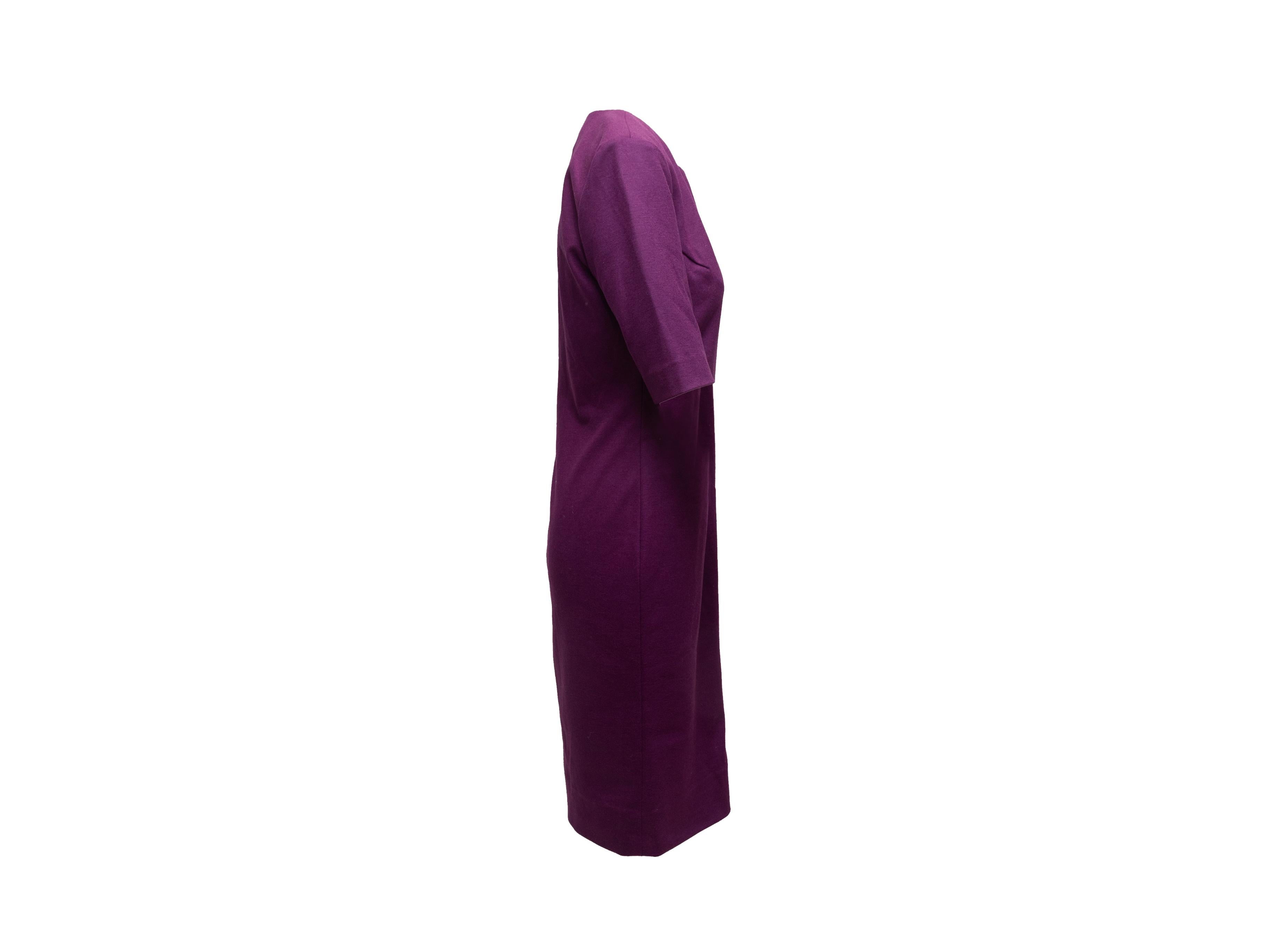 Product details: Purple wool 'Aurora' dress by Diane Von Furstenberg. V-neck. Short sleeves. 36