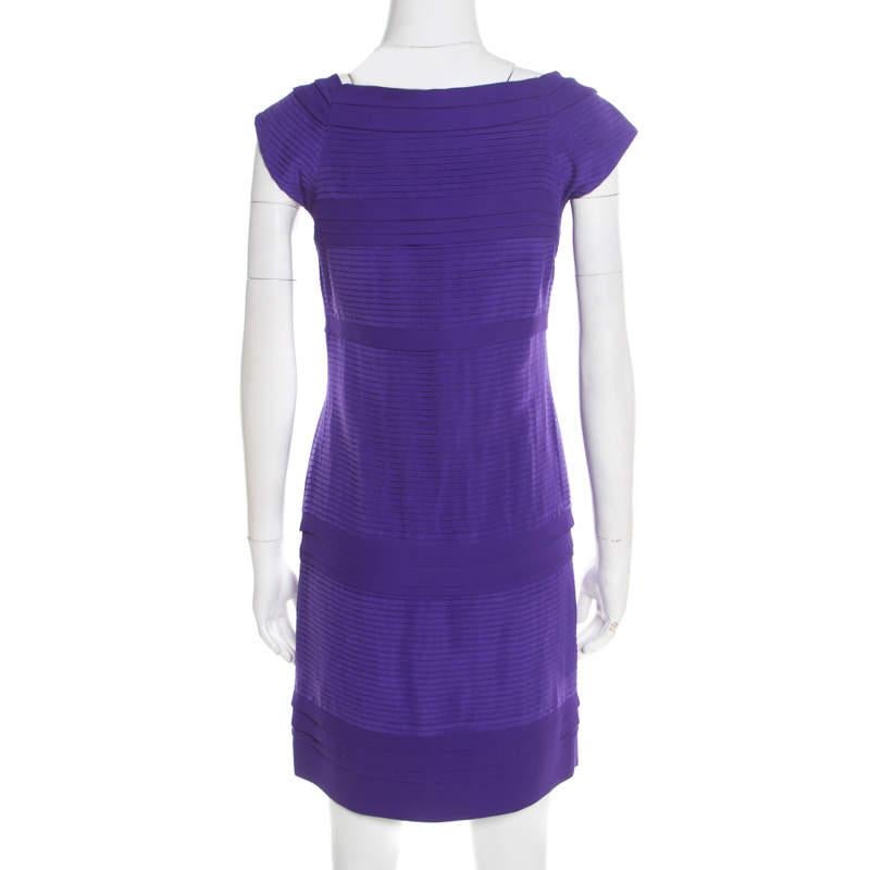 Diane von Furstenberg Purple Pleated Silk Square Neck Merle Dress S In Good Condition For Sale In Dubai, Al Qouz 2