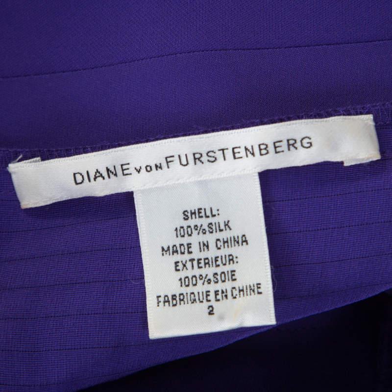 Women's Diane von Furstenberg Purple Pleated Silk Square Neck Merle Dress S For Sale