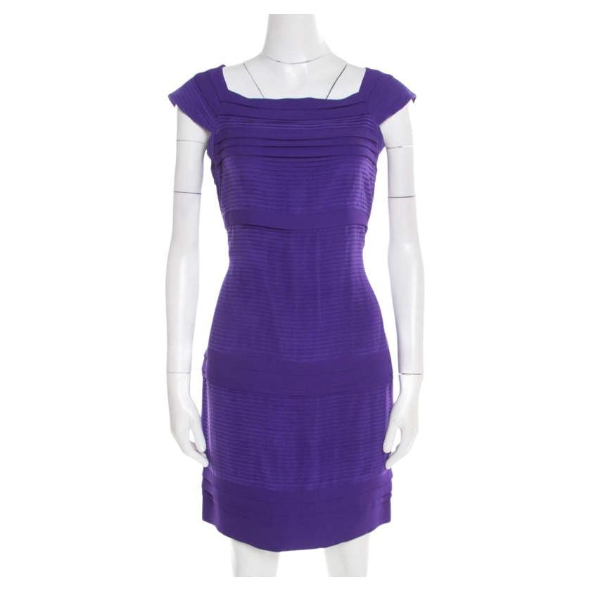Diane von Furstenberg Purple Pleated Silk Square Neck Merle Dress S For Sale