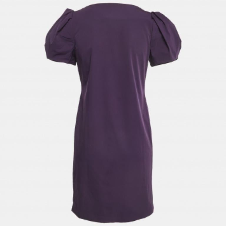 Diane von Furstenberg - Mini abito con maniche drappeggiate in crepe stretch viola M. In condizioni buone in vendita a Dubai, Al Qouz 2