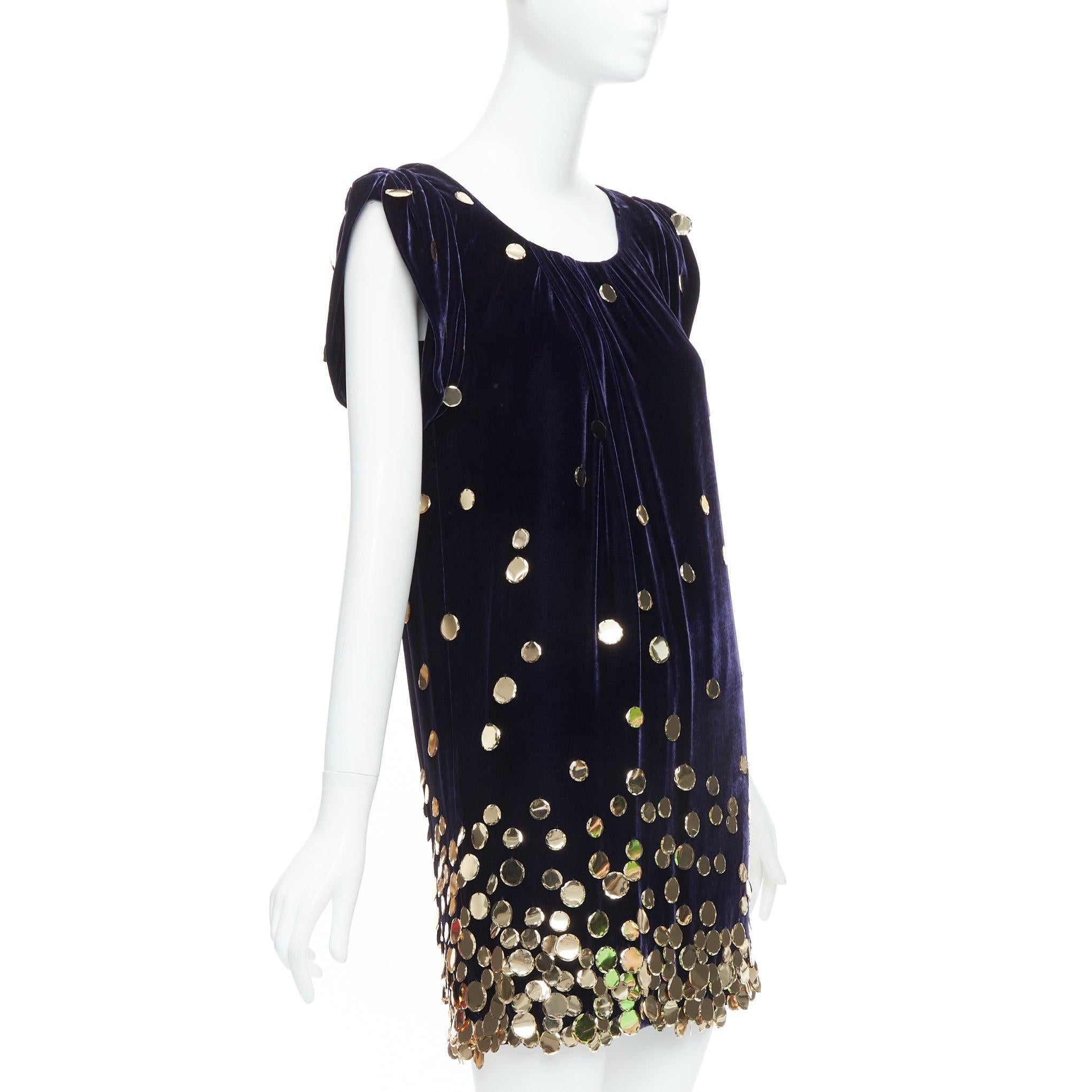 Black DIANE VON FURSTENBERG purple velour gold pailette sheath dress US2 S For Sale
