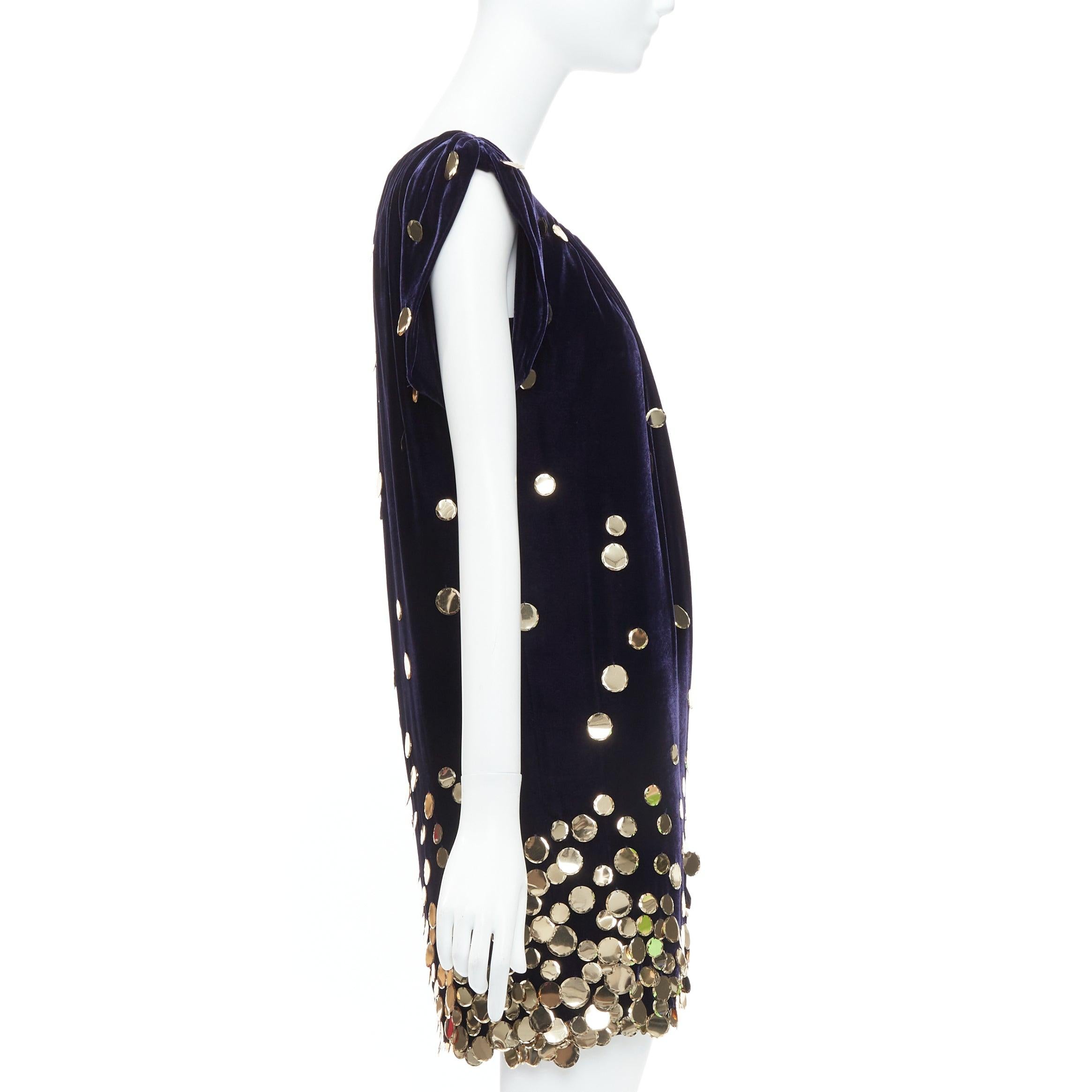 DIANE VON FURSTENBERG purple velour gold pailette sheath dress US2 S In Good Condition For Sale In Hong Kong, NT