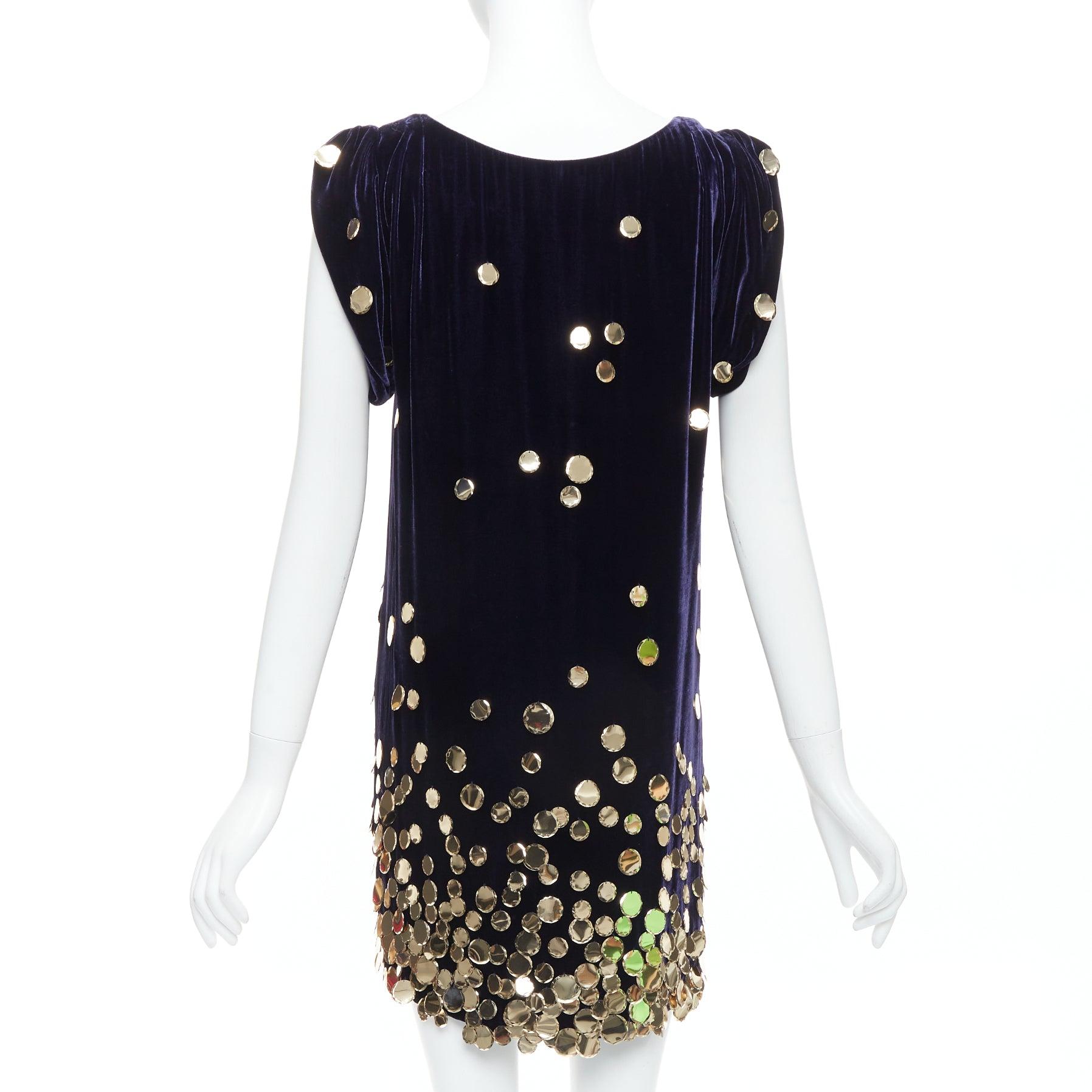 Women's DIANE VON FURSTENBERG purple velour gold pailette sheath dress US2 S For Sale