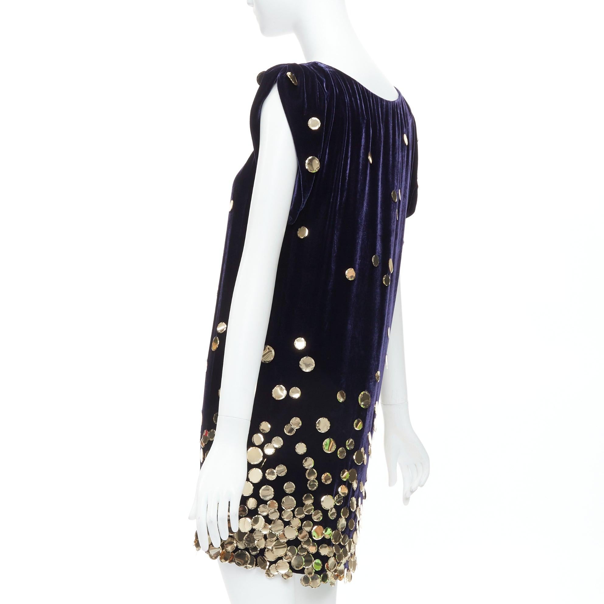 DIANE VON FURSTENBERG purple velour gold pailette sheath dress US2 S For Sale 1