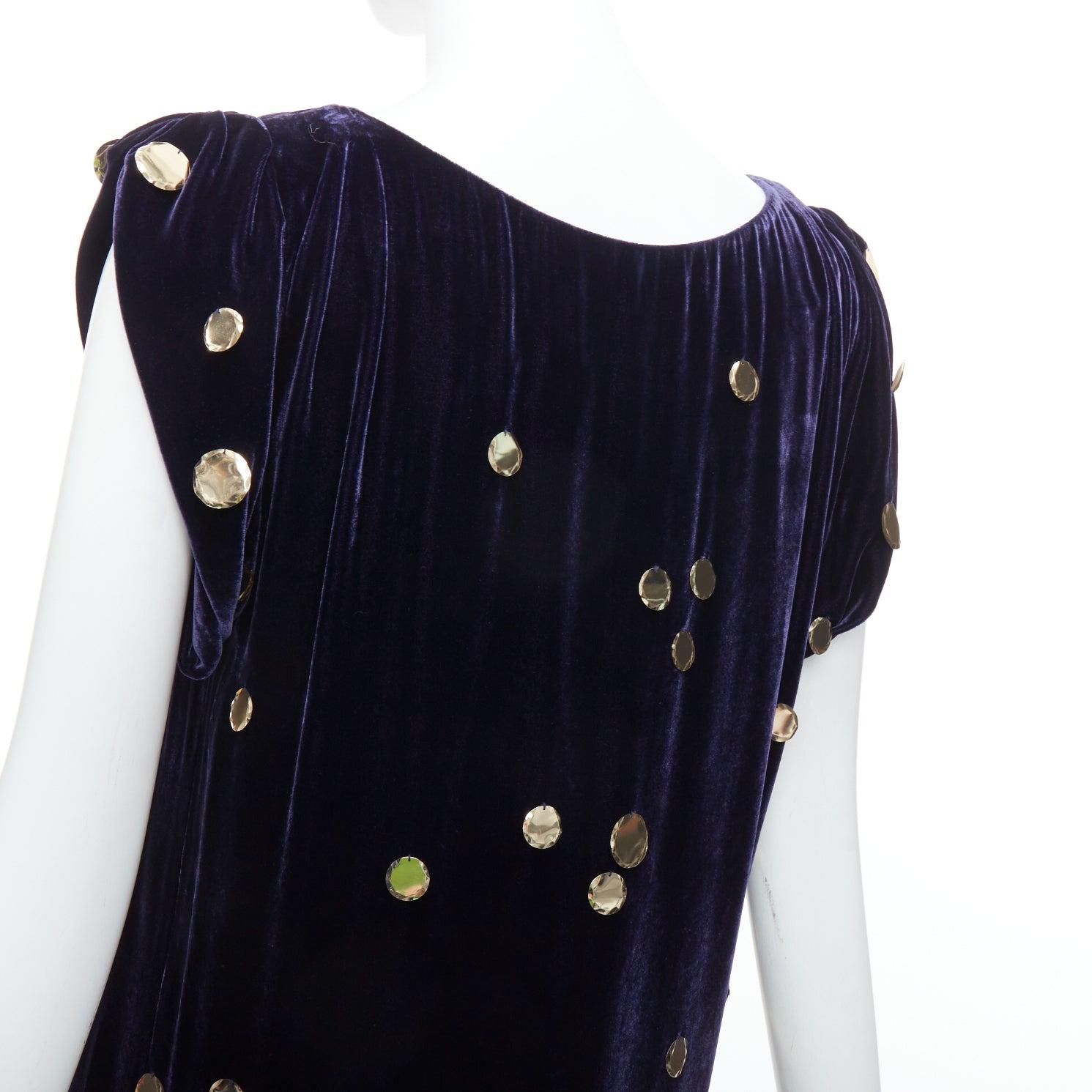 DIANE VON FURSTENBERG purple velour gold pailette sheath dress US2 S For Sale 2