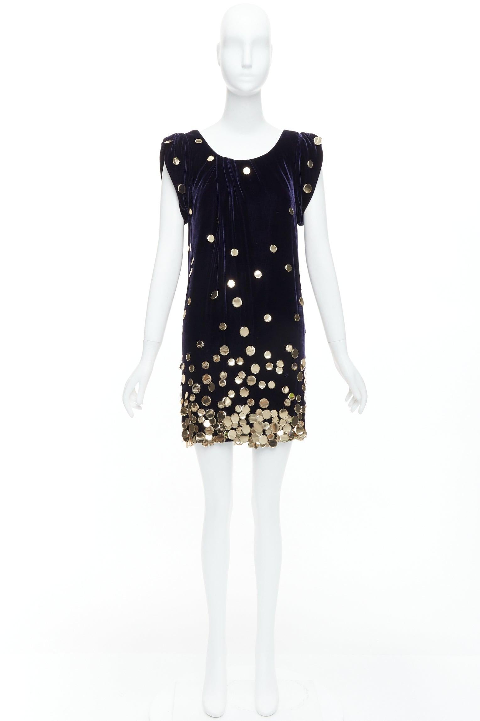 DIANE VON FURSTENBERG purple velour gold pailette sheath dress US2 S For Sale 4