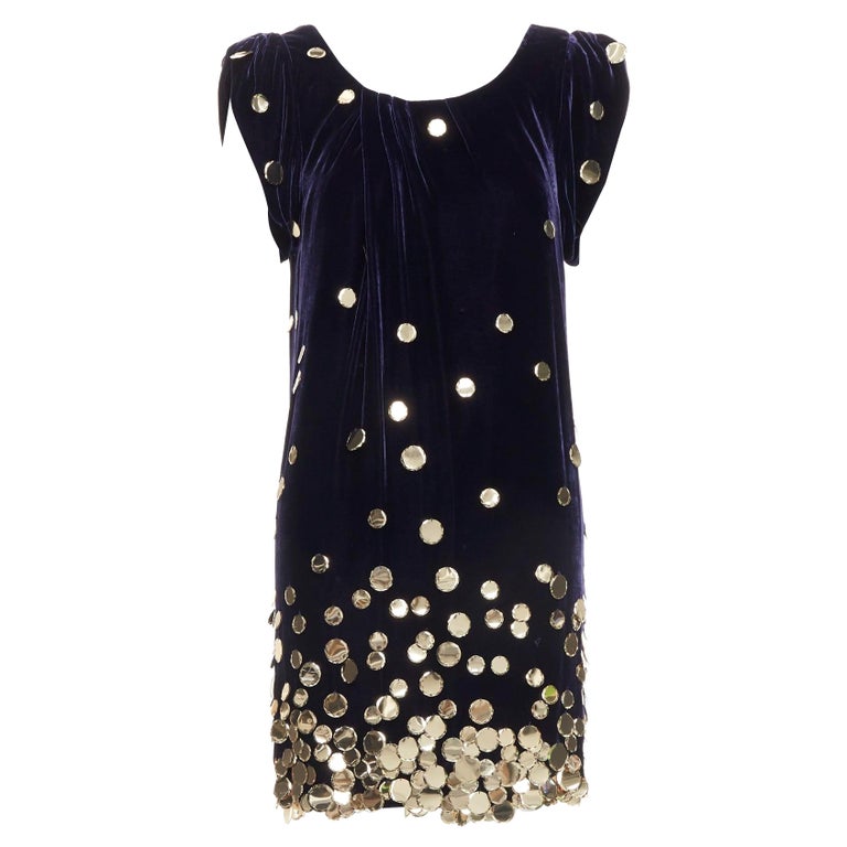 DIANE VON FURSTENBERG purple velour gold pailette sheath dress US2 S For  Sale at 1stDibs