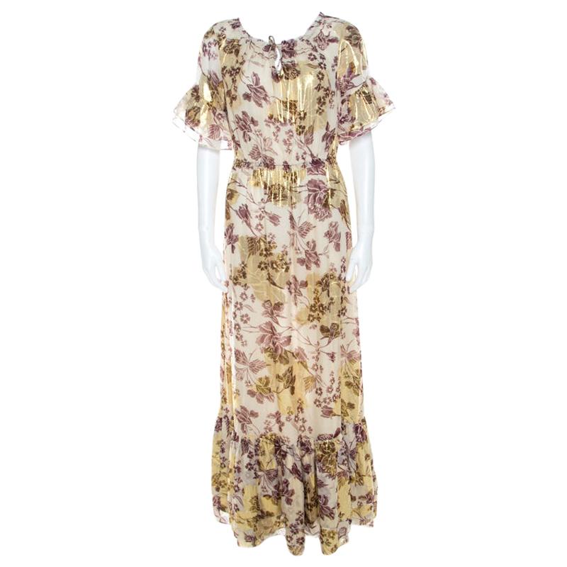 Robe Longue Asymétrique Diane Von Furstenberg - Soie Chiffon, Imprimé Léopard, Taille L - Manches Bouffantes, Couleur Jaune - Neuf Avec étiquettes