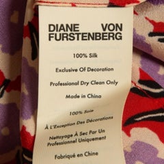 Diane Von Furstenberg Red Floral Print Silk Ruffled De Chine Top M