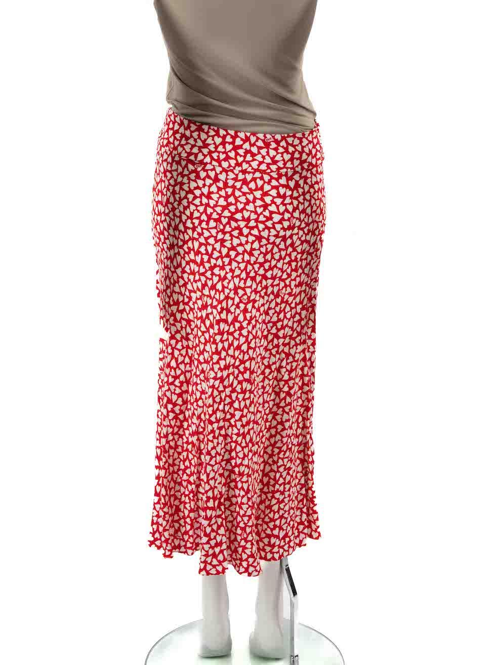 Diane Von Furstenberg Red Heart Print Knee Length Skirt Size S In New Condition In London, GB