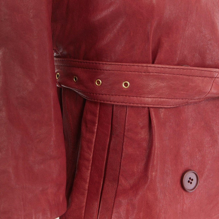 DIANE VON FURSTENBERG red leather 3/4 flared sleeves belted jacket US0 ...