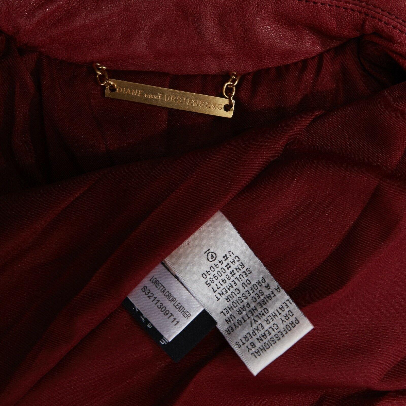 DIANE VON FURSTENBERG red leather 3/4 flared sleeves belted jacket US0 XS 3