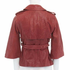 Diane von Furstenberg, giacca in pelle rossa con maniche svasate a 3/4 e cintura US0 XS