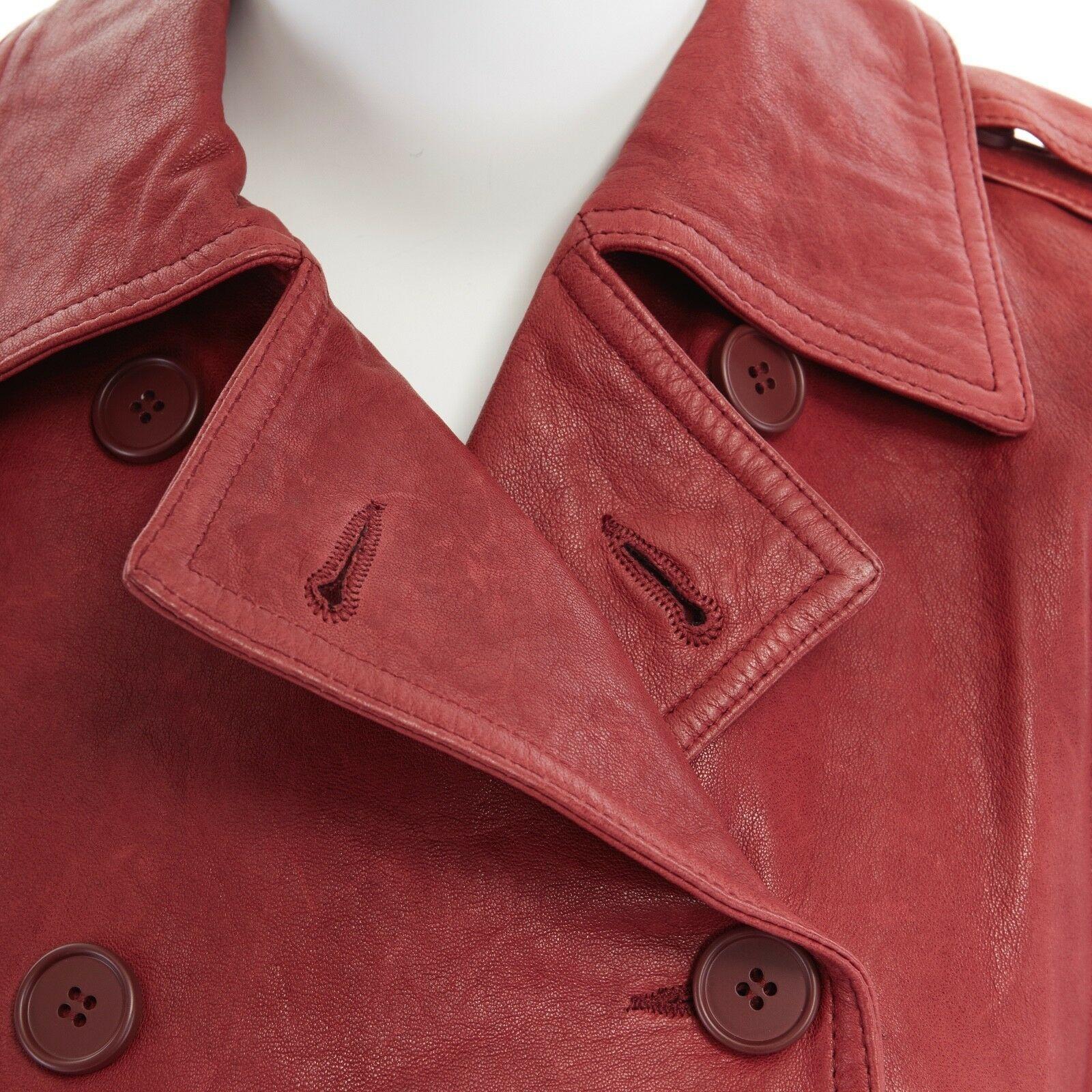 DIANE VON FURSTENBERG red leather 3/4 flared sleeves belted jacket US0 XS 1