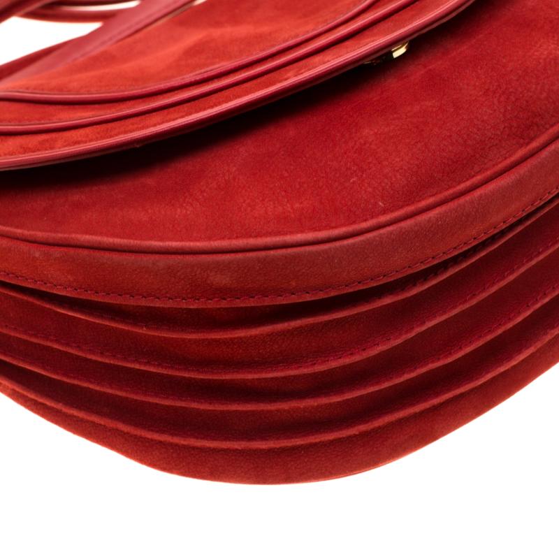 Diane Von Furstenberg Red Nubuck Leather Bullseye Crossbody Bag In Good Condition In Dubai, Al Qouz 2