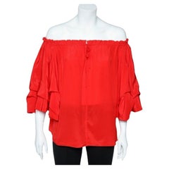 Diane von Furstenberg - Top con volant in seta rossa fuori dalla spalla S