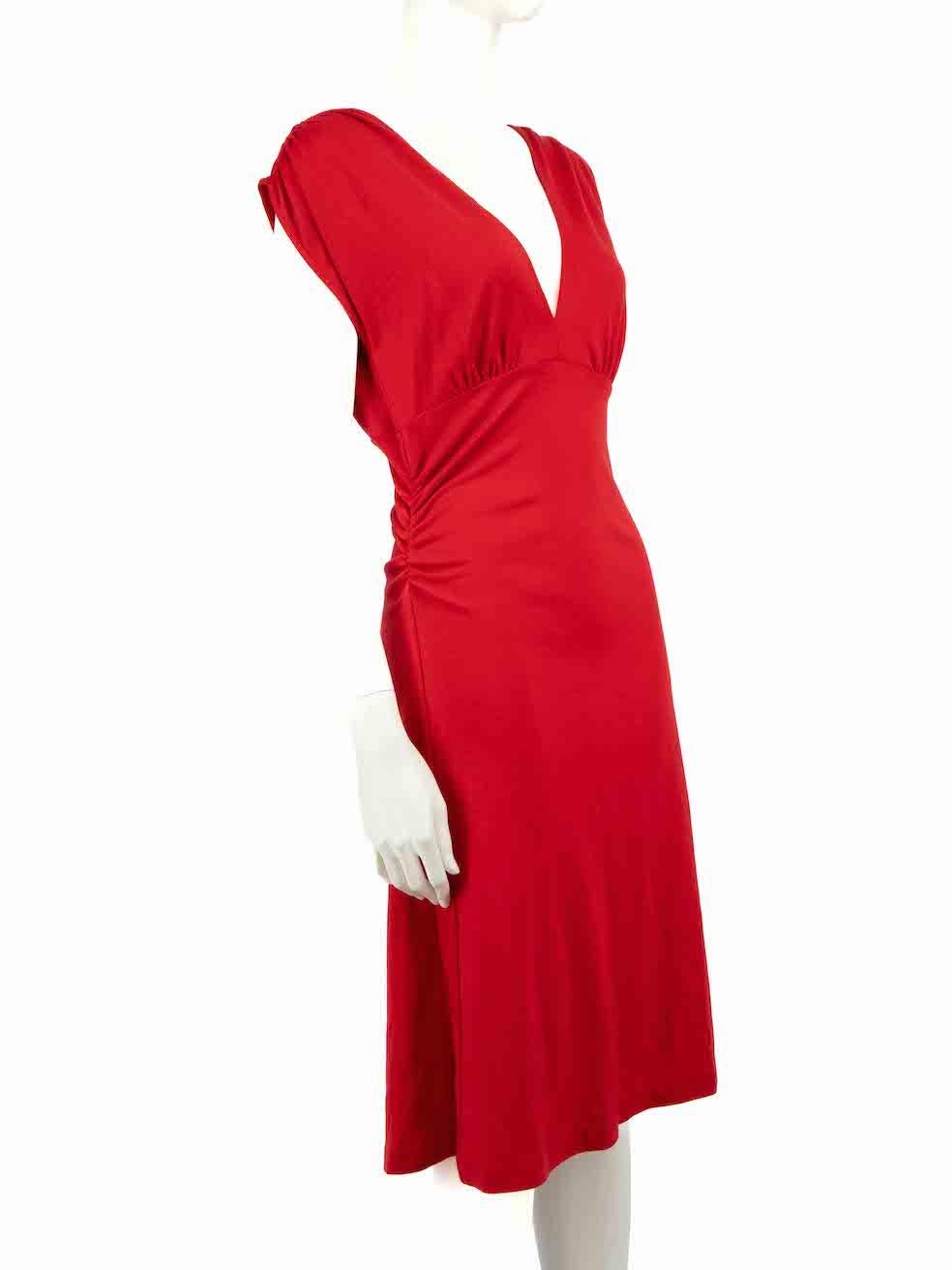 CONDITION is Very good. Hardly any visible wear to dress is evident on this used Diane Von Furstenberg designer resale item.
 
 
 
 Details
 
 
 Red
 
 Wool
 
 Knee length dress
 
 Sleeveless
 
 V neckline
 
 Stretchy
 
 Ruched on right side
 
 
 
