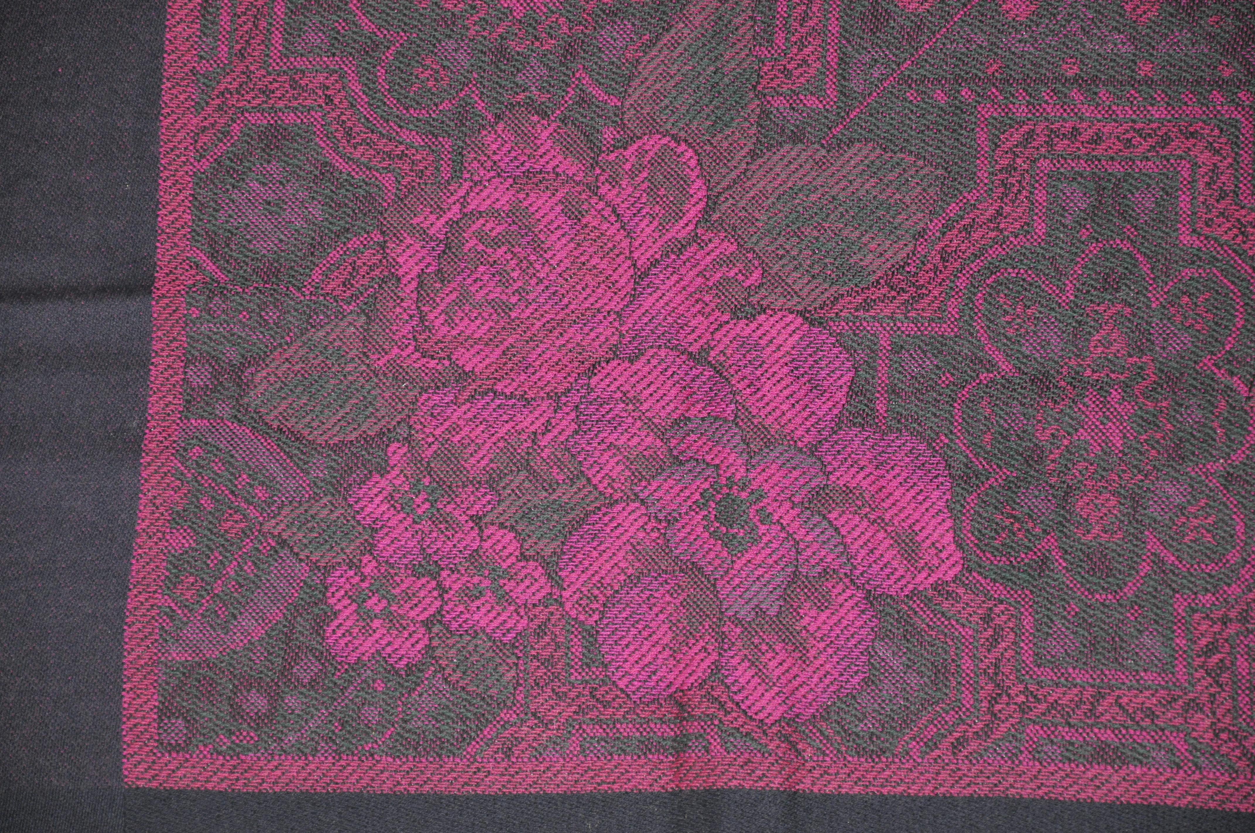 Diane von Furstenberg Rich Deep Violet Floral Wool Challis Fringe Shawl For Sale 8