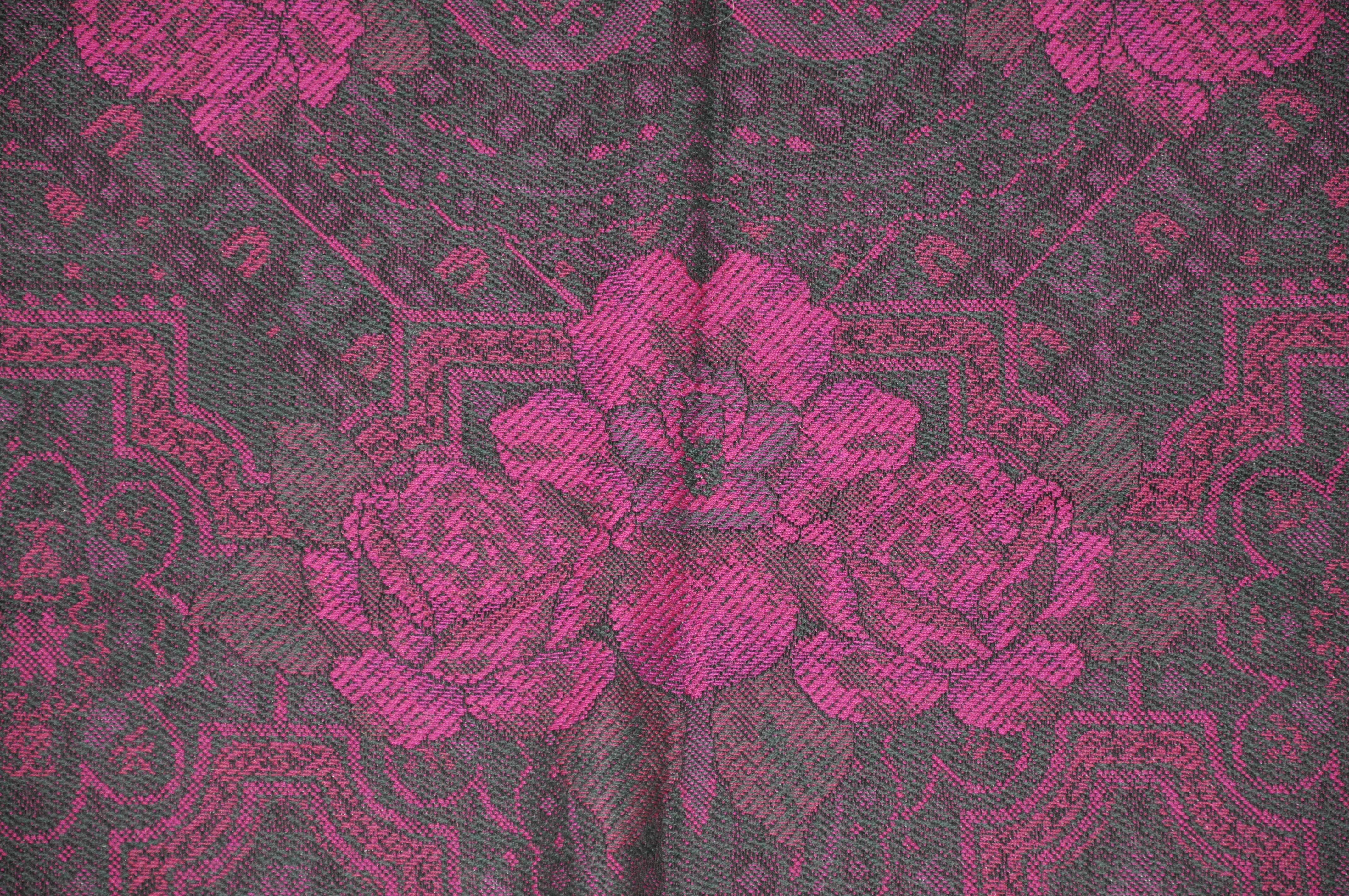 Diane von Furstenberg Rich Deep Violet Floral Wool Challis Fringe Shawl In Good Condition For Sale In New York, NY