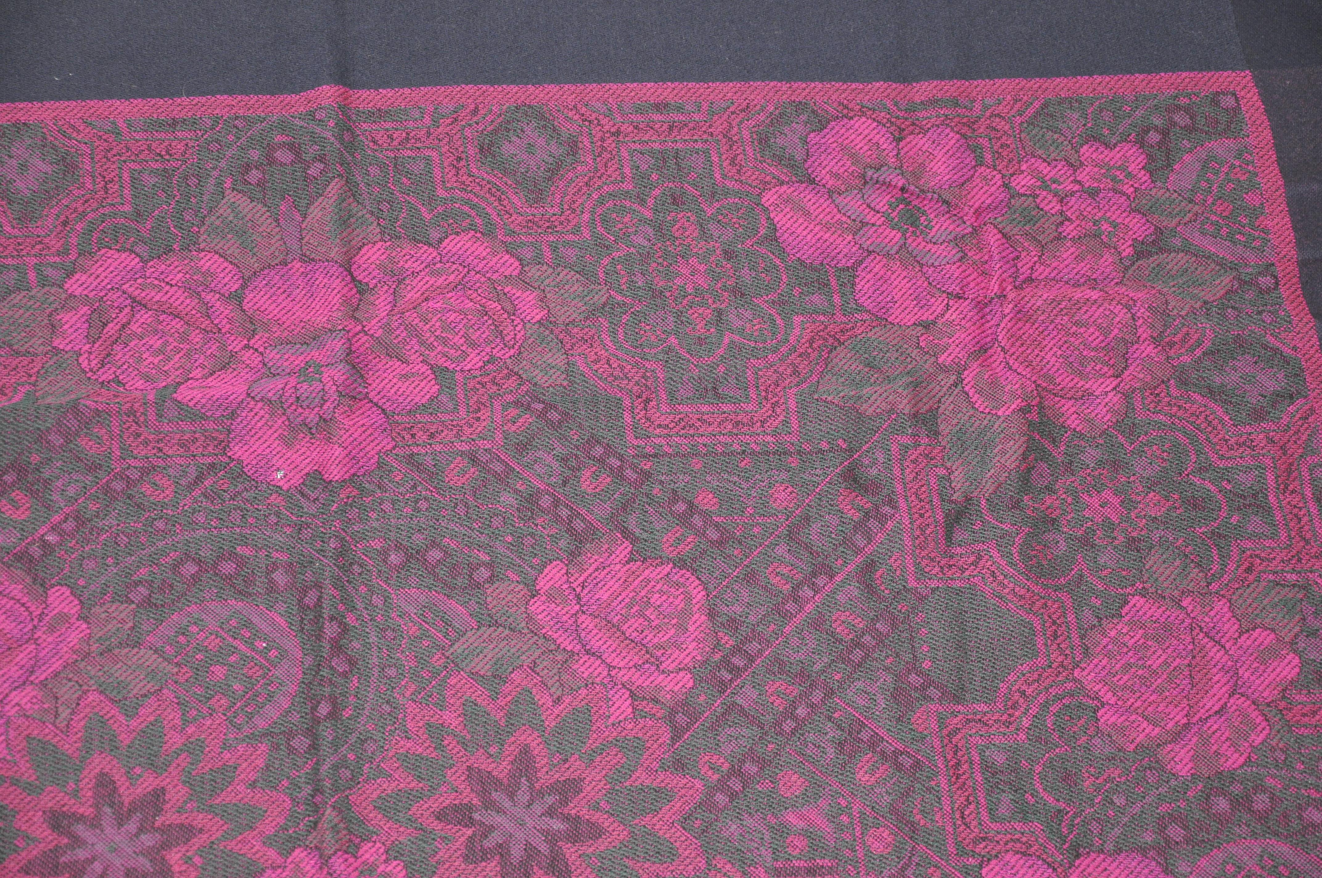 Diane von Furstenberg Rich Deep Violet Floral Wool Challis Fringe Shawl For Sale 1