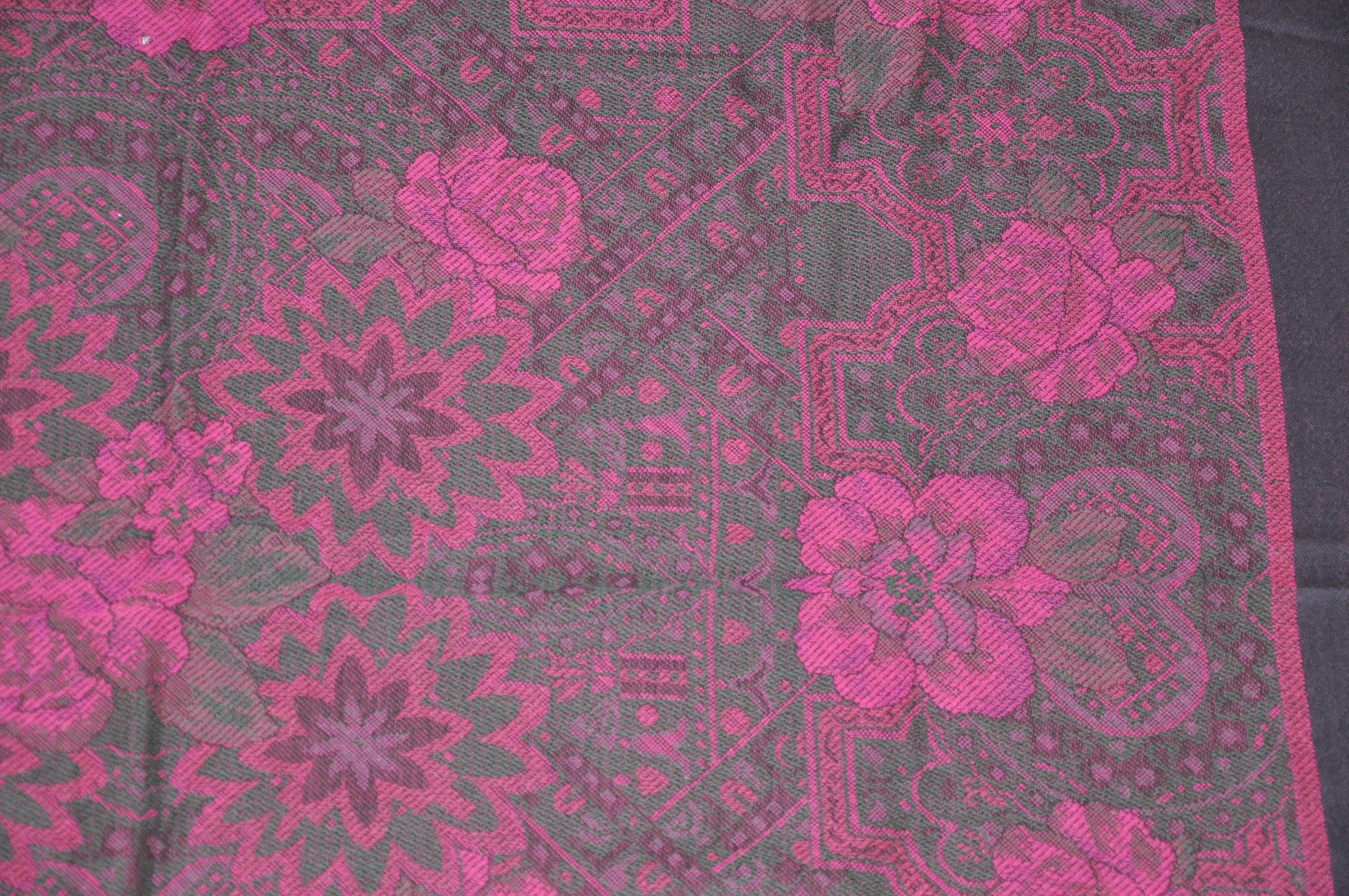 Diane von Furstenberg Rich Deep Violet Floral Wool Challis Fringe Shawl For Sale 2