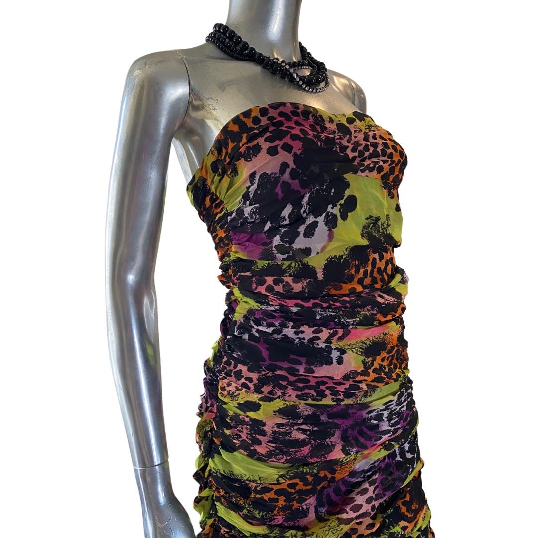 Black Diane Von Furstenberg African Sugar Print Drape Chiffon Bustier Dress NWT Size 8 For Sale