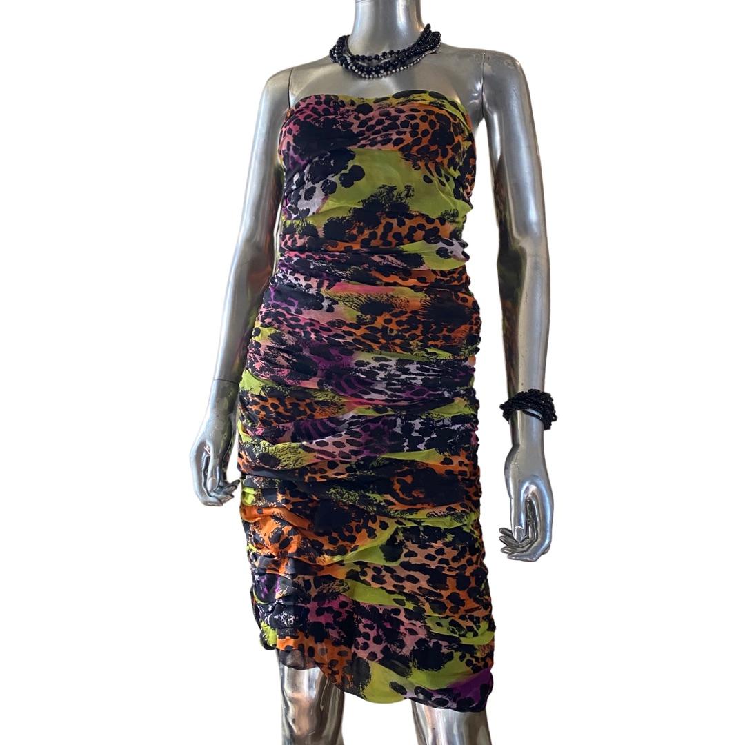 Diane Von Furstenberg African Sugar Print Drape Chiffon Bustier Dress NWT Size 8 In Excellent Condition For Sale In Palm Springs, CA