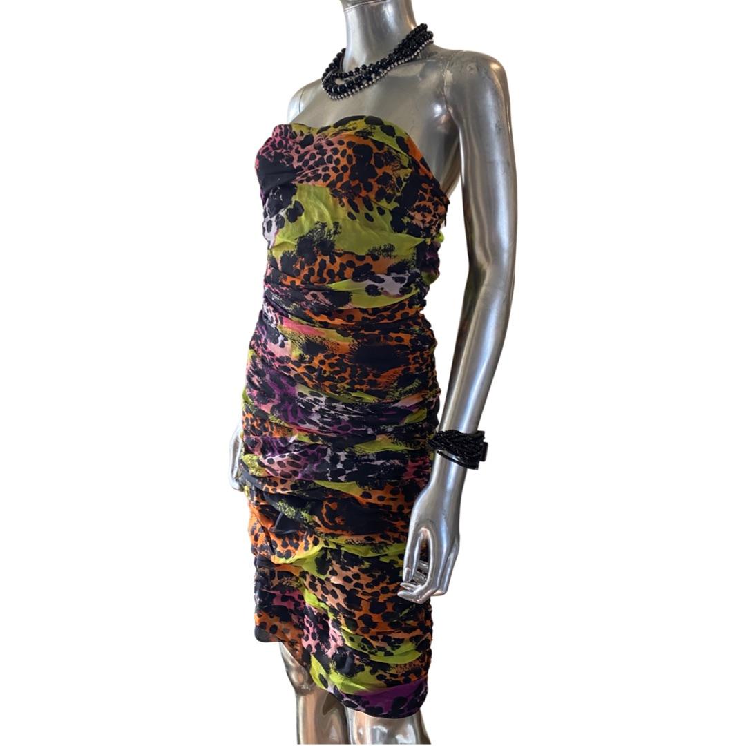 Women's Diane Von Furstenberg African Sugar Print Drape Chiffon Bustier Dress NWT Size 8 For Sale