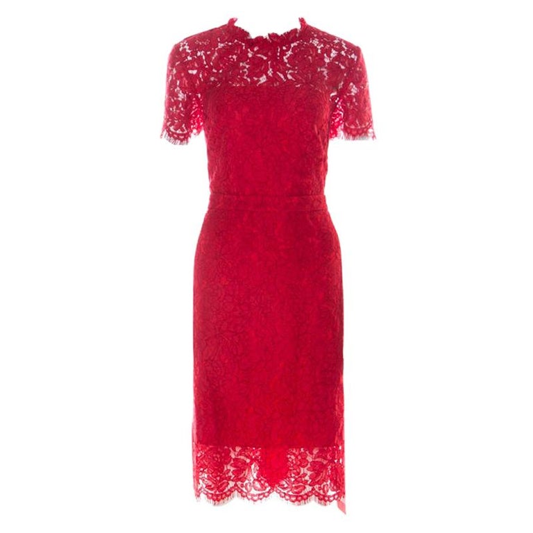 Diane von Furstenberg Scandal Red Cut Out Back Alma Lace Dress L For ...