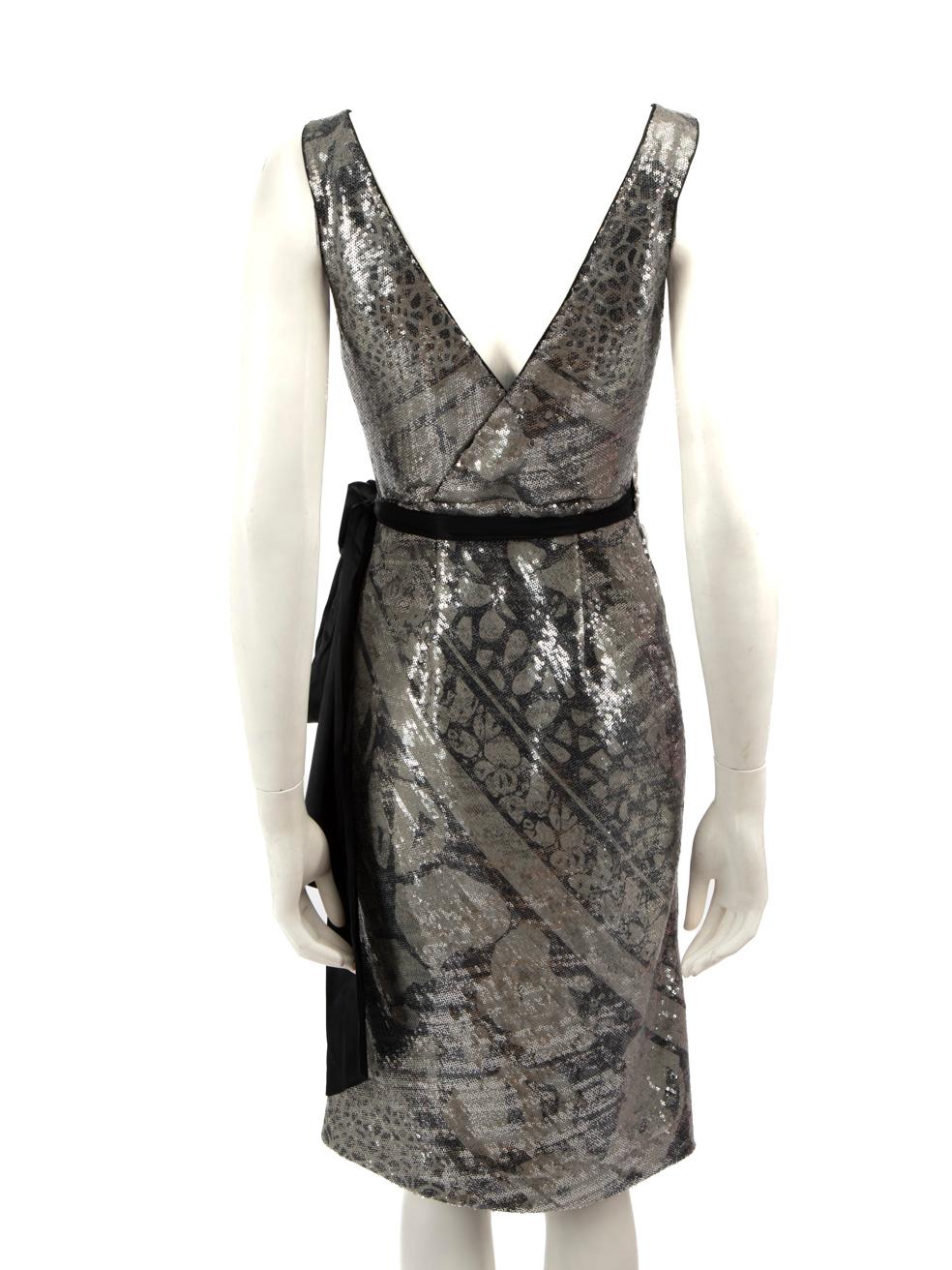 Gray Diane Von Furstenberg Sequin Abstract Wrap Dress Size XS