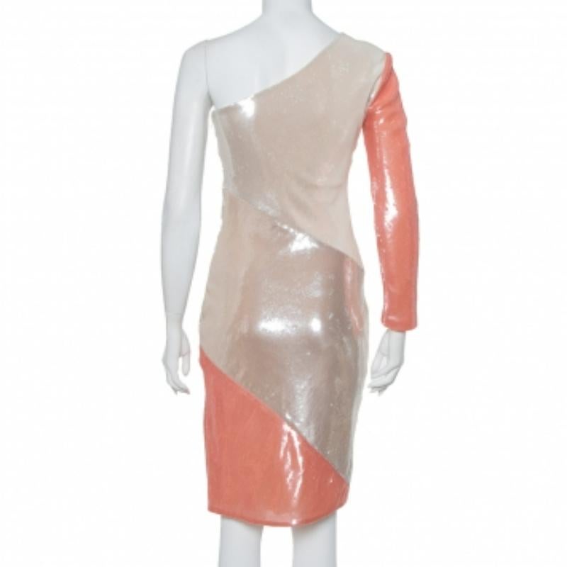 Diane Von Furstenberg Sequin Embellished Silk One Shoulder Midi Dress XS For Sale 2