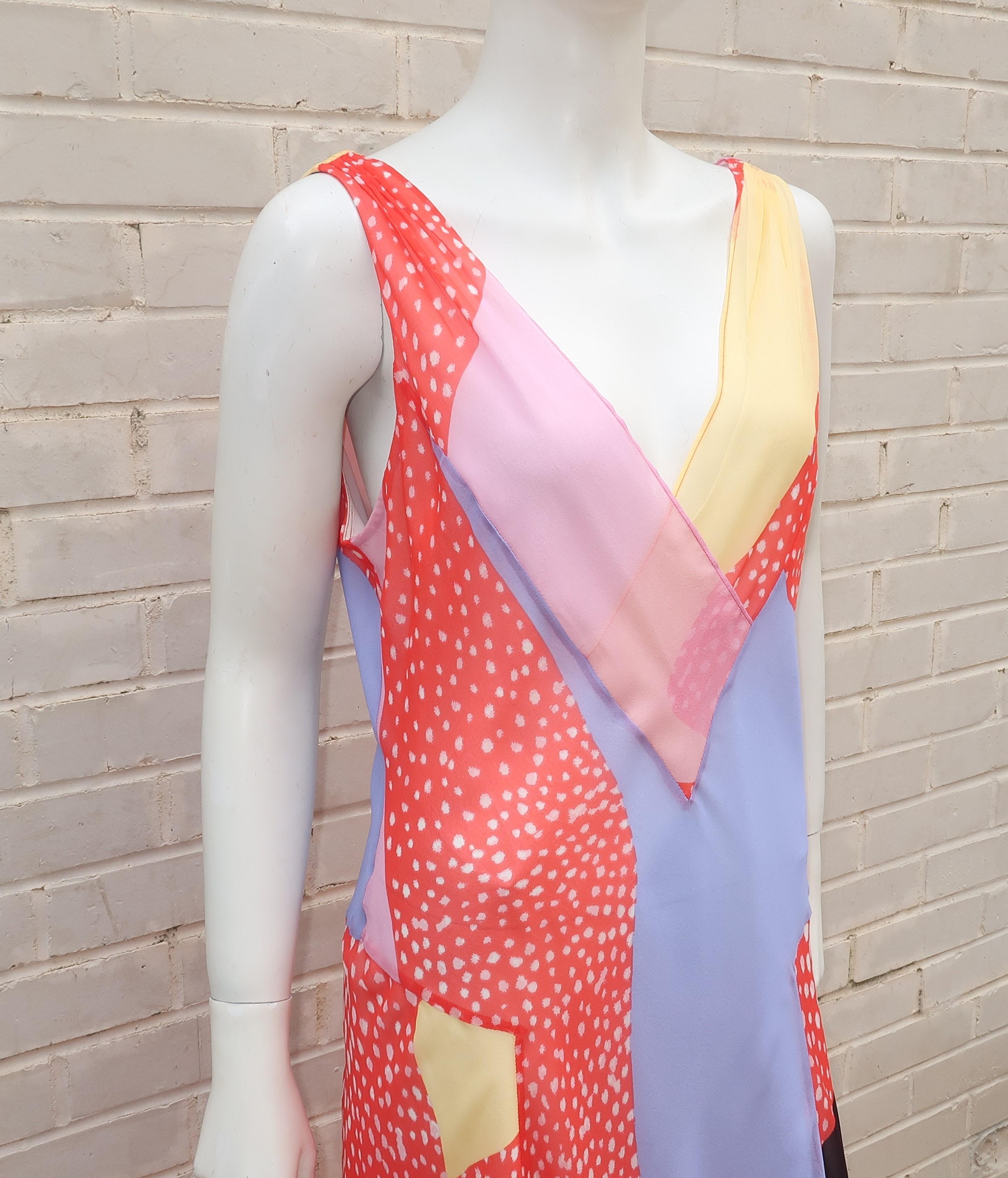 Brown Diane Von Furstenberg Silk Chiffon Patchwork Handkerchief Dress