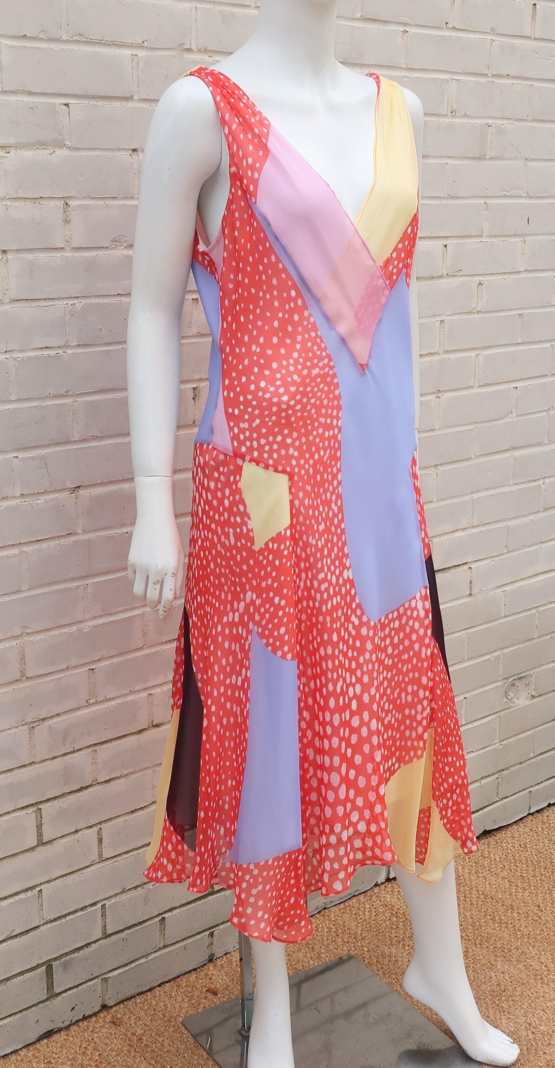 Diane Von Furstenberg Silk Chiffon Patchwork Handkerchief Dress In Good Condition In Atlanta, GA
